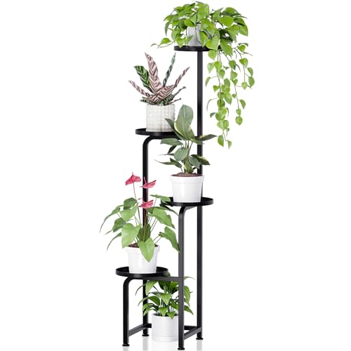 TOSKING Tall 4-Tier Square Metal Plant Stand Outdoor, Drainage Trays, Black - color: Black, size: 4-Tier Square Drainage