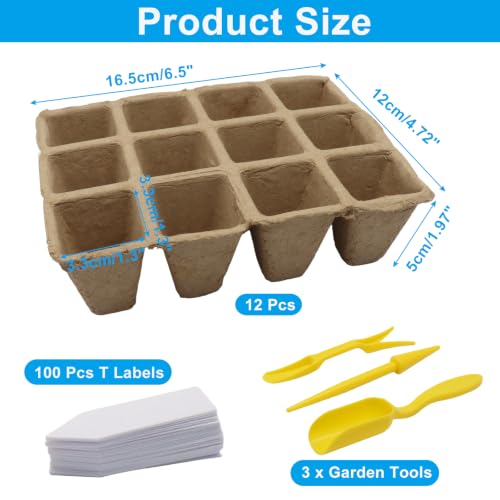 Peat Pots, 144 Cells, 12 Pcs Biodegradable Seed Starter Trays - size: 12 Cells