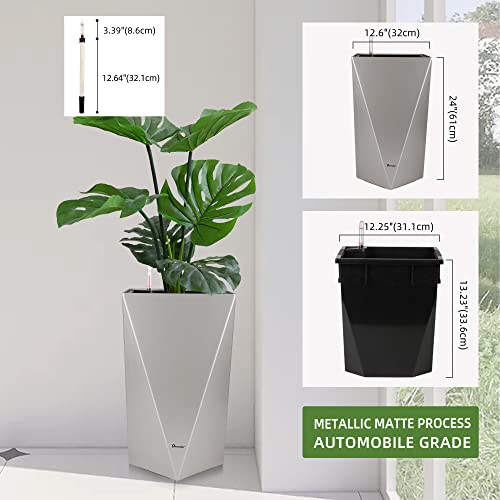 Dexceder 24 Inches Self Watering Tall Planter (Gray) - color: Gray, size: 24