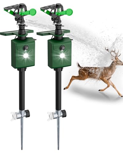 Motion-Activated Sprinkler, Solar Animal Repellent Outdoor - Deer Cat Deterrent with Motion Sensor & Flashing Lights, Protects Yard & Garden from Deer, Cats, Raccoons