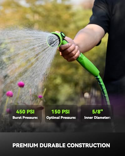 RAINPOINT Garden Hose 50FT, Up to 60% Lighter Non-Expanding Water Hose with TPE Inner Tube, Lightweight & Flexible Anti-Kink Hose, 800D Oxford Fabric, Weather-Resistant, 450PSI Burst, 3/4" Fittings - size: 50FT