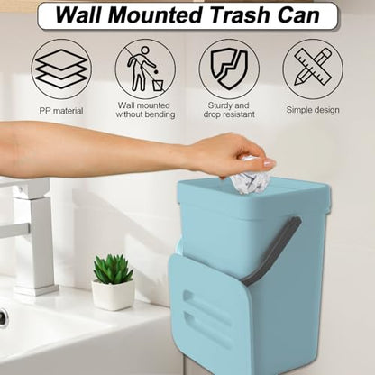 Compost Bin Kitchen, Includes 100 Trash Bags, Hanging Trash Can with Lid, Features Pet-Proof, Odor-Proof, and Quiet Opening/Closing. Suitable for Bathrooms/Bedrooms/Offices (Blue, 1.3 Gal/5 L) - color: Bule