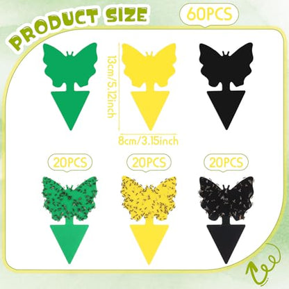 60 Pack Fruit Fly Traps Fungus Gnat Sticky Traps Yellow Black Green Plant Fly Stickers Double Side with Shovel for Indoor Outdoor Kitchen Garden Houseplant Flying Bug Insect (Butterfly) - style: Butterfly