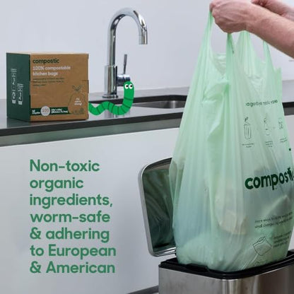 Compostic Compostable Trash Bags, 1.6 Gallon Mini Bin, 100 Ct - size: 100 Count (Pack of 1), style: Mini 1.6 Gallon