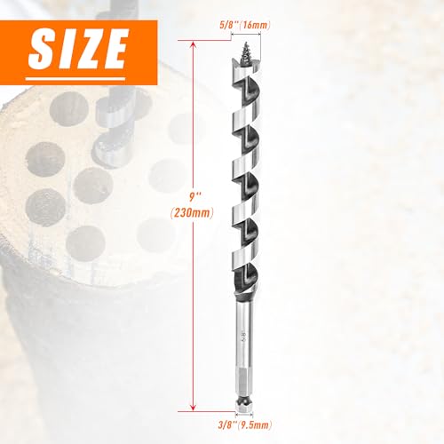 5/8 Inch x 9Inch Auger Drill Bit for Wood,5/8 Inch Hex Shank - size: 5/8" x 9"