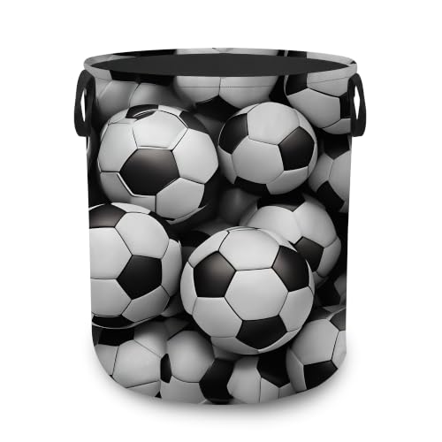 Laundry Basket,Soccer Ball Foldable Clothes Hamper with Handles,Sports Theme Waterproof Oxford Cloth Storage Organizer for Bedroom Bathroom College Dorm,16" x 20" - color: Soccer Ball,Sports Theme