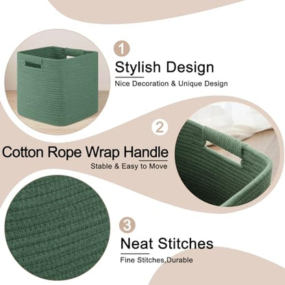 OIAHOMY Storage Cubes 11 Inch Storage Bins 3-Pack Square Baskets Green - color: Green