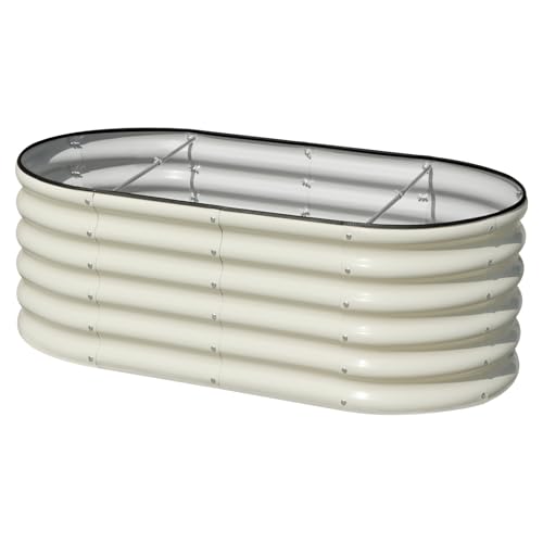 SnugNiture 4x2x1.5ft Raised Garden Bed Outdoor, 17" Tall Galvanized Metal Planter Box, Oval Raised Garden Bed Kit for Planting Vegetables Plants Fruits, Beige White - color: White, size: 4×2×1.5ft(1 Pack)