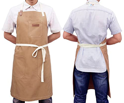 Kitchen Apron for Cooking, with Pockets & Towel Loop - color: Light Tan