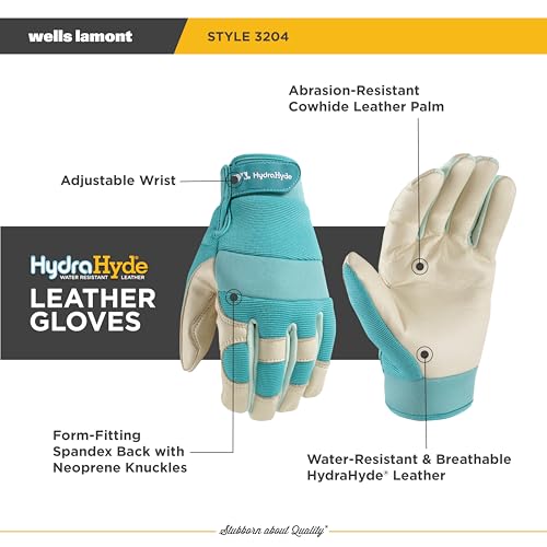 Wells Lamont Women's HydraHyde Leather Hybrid Gloves - color: Aqua/Birch, size: Medium, style: 3204