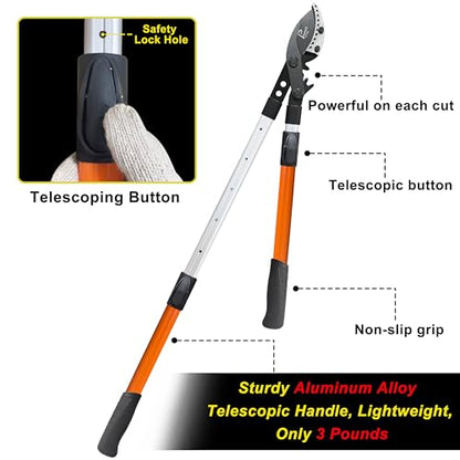 Loppers for Tree Trimming Heavy Duty, 26-40 Inch Handle Telescopic Tree Trimmer, Sync Drive Leverage Pruner, 2 Inch Branch Cutter