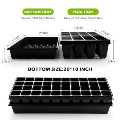 RooTrimmer 10 Pack 1020 Seed Starter Trays and 10 Pcs 40 Cell Plug Trays, Thick Durable Seedling Plastic Nursery Tray for TD542 1020 Tray Germination (10 Sets) - size: 40 Cells