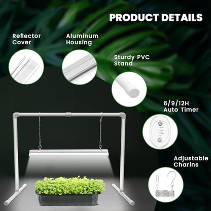 Wolezek 2FT T5 Grow Lights for Seed Starting with Timer, 32W Full Spectrum