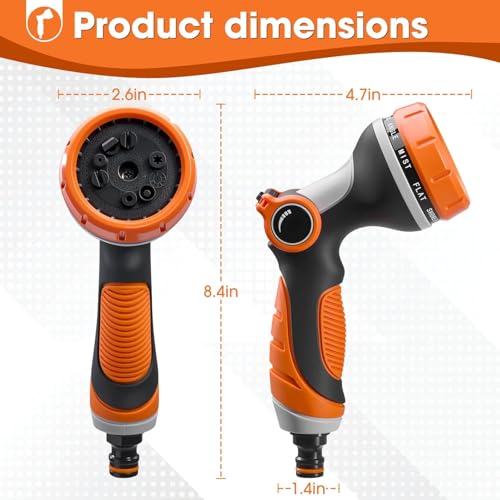 Garden Hose Nozzles,Hose Spray Nozzle with Adjustable 10 Watering Patterns - color: Orange&Orange