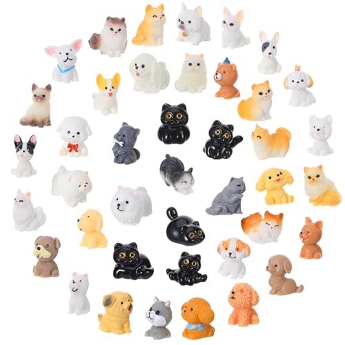Mini Dog Cat Figurines 41Pcs Hand Painted Resin Puppy Cake Toppers