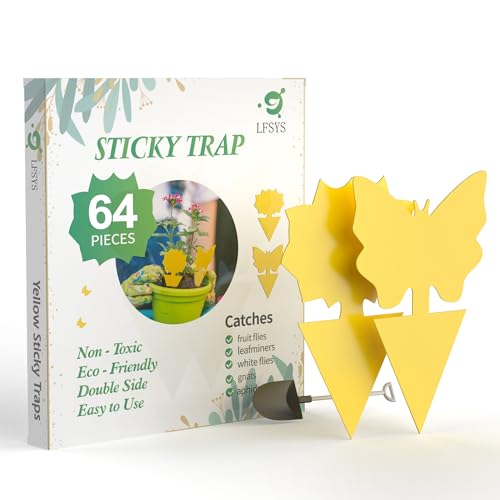 LFSYS 64 Pcs Yellow Sticky Fruit Fly Traps for Indoors Gants Plants