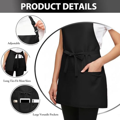 BOHARERS Kitchen Cooking Apron Unisex Adjustable chef apron with 3 pockets, 2 Pack Black - color: 02 Pack Long Black