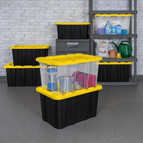 Sterilite Industrial Storage Tote with Lids for Garage, 27 Gallon, 8-Pack - size: 27 Gallon - Black/Yellow