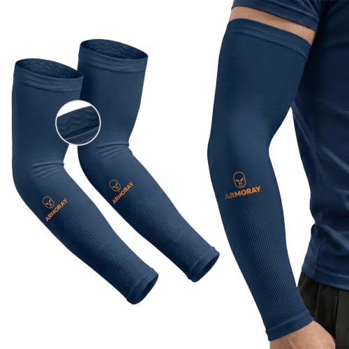 ARMORAY Arm Sleeves for Men or Women Anti Slip Basketball Golf Running Football Cycling - color: Navy (1 Pair)