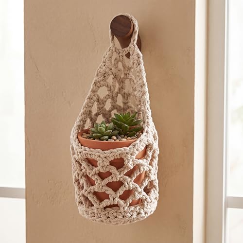 6 Pk Macrame Plant Hanger,4 x 8 Inch,White - color: White, size: 4 x 8 inch