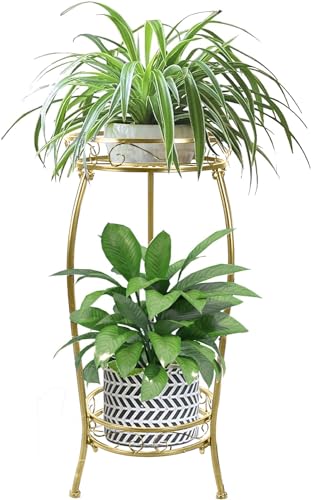 MOCORY Plant Stand Indoor Outdoor,2 Tier 27.1" Tall Metal Plant Stands,Gold - color: Gold