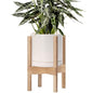 D'vine Dev Ceramic Pot with Natural Wood Stand, Oatmeal, 8 in, 55-B-N-8 - color: Oatmeal Pot + Natural Stand, size: 8 Inch