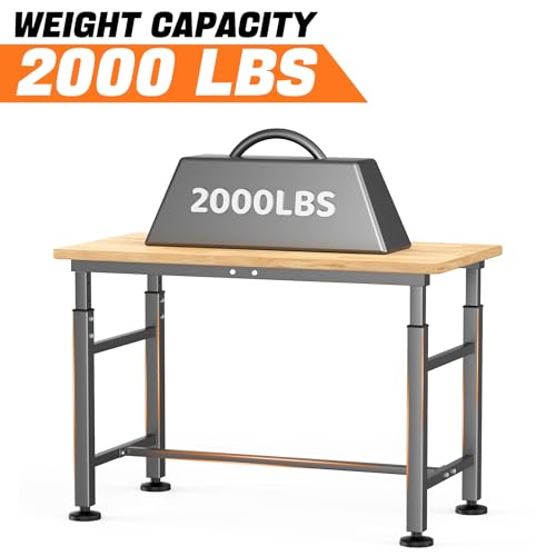 TORACK Adjustable Workbench with Rubberwood Top, 42" x 20" - size: 42 x 20 inch