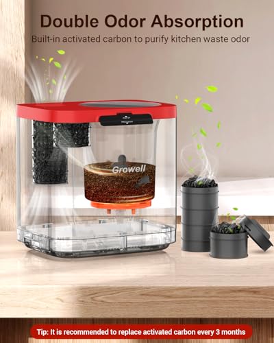 Growell Electric Composter for Kitchen, 4L Odorless Countertop Compost Bin - color: Red