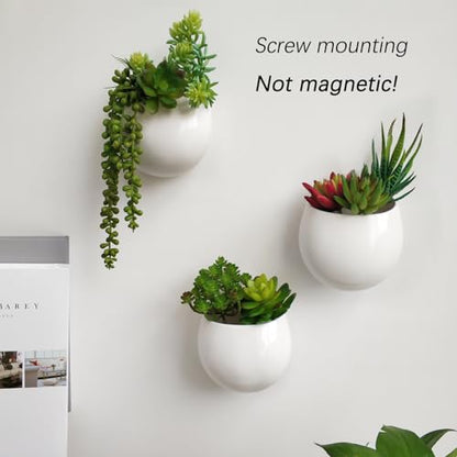 Mkono Wall Planter Ceramic Hanging Pot with Artificial Fake Plants, 3 Pack