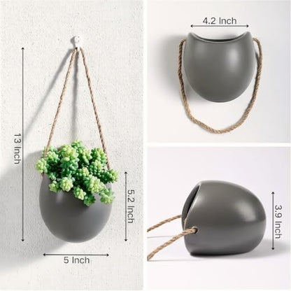 4 to 5 inch Ceramic Planters Wall Hanging Vases Decor - Set of 3 - color: Gray
