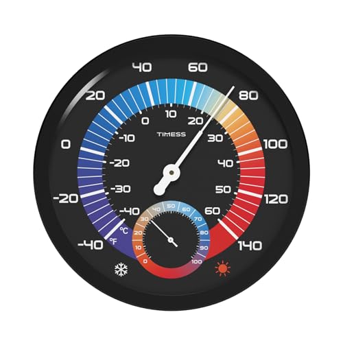 Indoor Outdoor Thermo-Hygrometer, 10 Inch Battery-Free, Dual Dial Large Numbers Analog Wall Thermometer Hygrometer, Classic Temperature Humidity Monitor for Patio, Nursery, Storage (Black) - color: Black