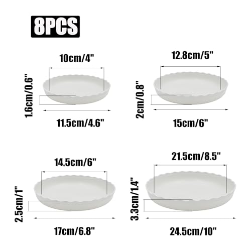 8 Pack Wave Plant Saucer 4/5/6/8 inch, White Plastic Tray for Pots - color: White, size: 4",5",6",8"