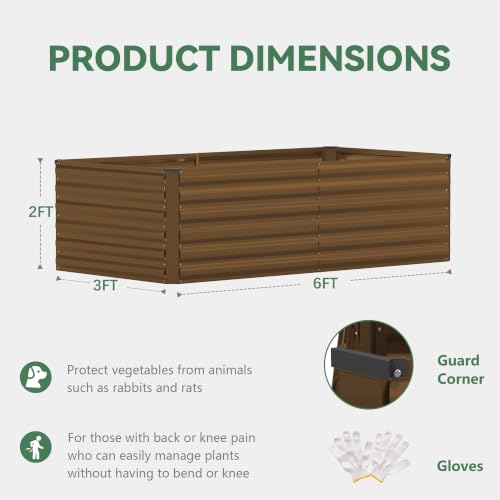 FOOWIN 6x3x2ft Raised Garden Bed Outdoor, Galvanized Steel Garden Beds - color: Brown, size: 6x3x2 FT-4PC