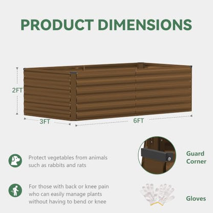 FOOWIN 6x3x2ft Raised Garden Bed Outdoor, Galvanized Steel Garden Beds - color: Brown, size: 6x3x2 FT-4PC