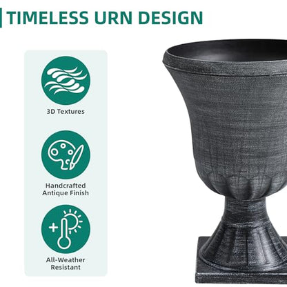2-Pack 22" Washed Black Plastic Urn Planters with Drainage Holes - color: 22"h-washed Black