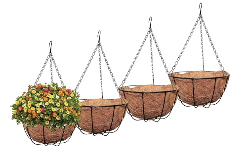 MTB Supply 4 Pack 12 Inch Garden Hanging Baskets Traditional Style with Coco-Liner for Home Balcony Patio Decoration Outdoor Planter - size: 12" Plain 4pack