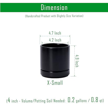 D'vine Dev 4-Pack Ceramic Pots with Saucers, Black, 4.7 in, 94-X-B-2 - color: Black, size: 4.7 Inch