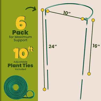 6 Pack Plant Support Stakes – Peony Cages and Supports –10" W x 16" - 24" H - size: 6 Pack (up to 24")