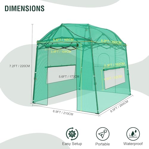 8.5 x 7 x 7 FT Walk-in Greenhouse, Portable Pop-up Greenhouse - style: 8.5x7x7FT Green