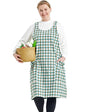 Big Plus Size Aprons for Women with Pockets Cotton Linen Baking Kitchen Cooking - color: Green Grid