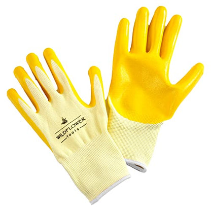 Yellow Gardening Work Gloves (Small) | Nitrile Coating Protection