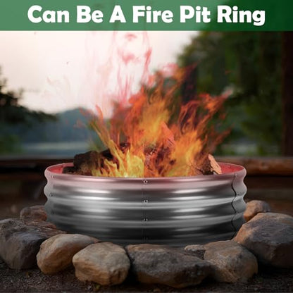 PINPON 2-Pack Galvanized Garden Bed 2x2x1ft Round Planter & Fire Pit Ring - size: 2P-2x2x1ft