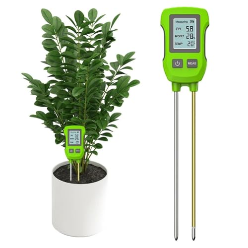 Digital Soil Tester, Multifunctional High Accuracy Soil Fertility PH Temperature Sunlight Moisture Light Meter, Soil Humidity Detector(Green)