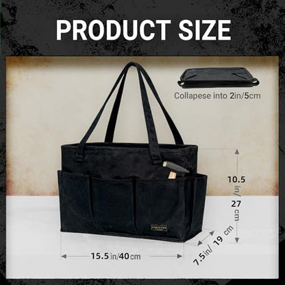 Tool Pouch, Heavy Duty 16oz Waxed Canvas Tool Bag, Rectangle Foldable Open Top Tool Bags with Handles, 10 Pockets | 15.5 x 7.5 x 10.5 Inches - color: Black, size: 15.5 Inch