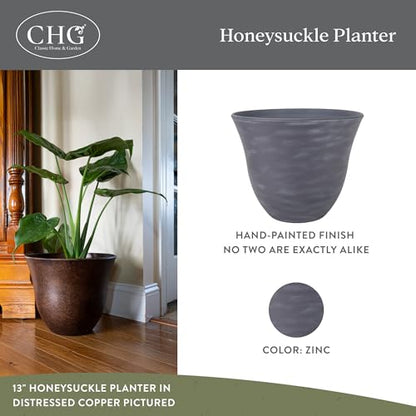 15" Honeysuckle Planter in Zinc - color: Zinc, size: 15"