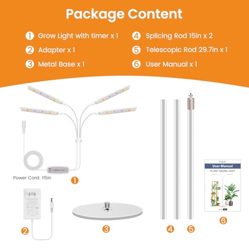Kullsinss Floor Grow Lights for Indoor Plants with Stand, 4-Head 228 LEDs - color: 4 Heads (White)