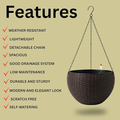 LaLaGreen Hanging Planters (11in, 2 Pack) Self-Watering Hanging Flower Pots - color: Brown X 2