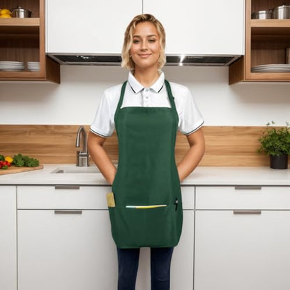 Adjustable Waterproof Aprons with 3 Pockets for Men Women, Server Apron for Kitchen Cooking Gardening Restaurant - color: Green