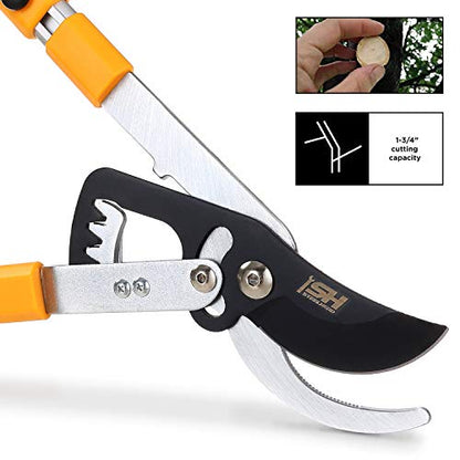 STEELHEAD Heavy-Duty 27-40" Adjustable Gear-Bypass Limb & Branch Lopper, Telescoping Extendable Handles, Ratcheting, Cuts Up to 1-3/4”, Secateurs, Shock-Absorbing, Effort-Saving, USA-Based Support