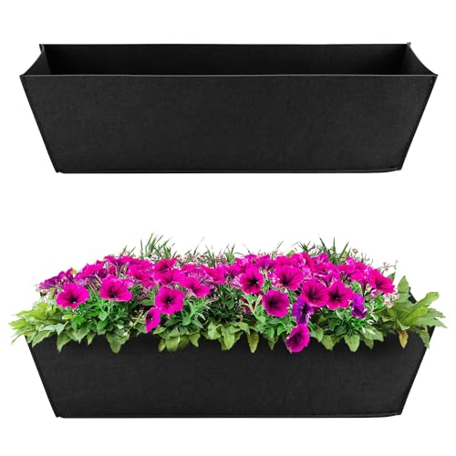 Adnee 2 Pcs 24 Inch Fabric Plant Window Box Liners-Rectangular Non-Woven Planter Basket Liner-Black Felt Flower Hanging Basket for Outdoor Garden Wall Hanging Planter Flower Vegetables - color: 24in-black